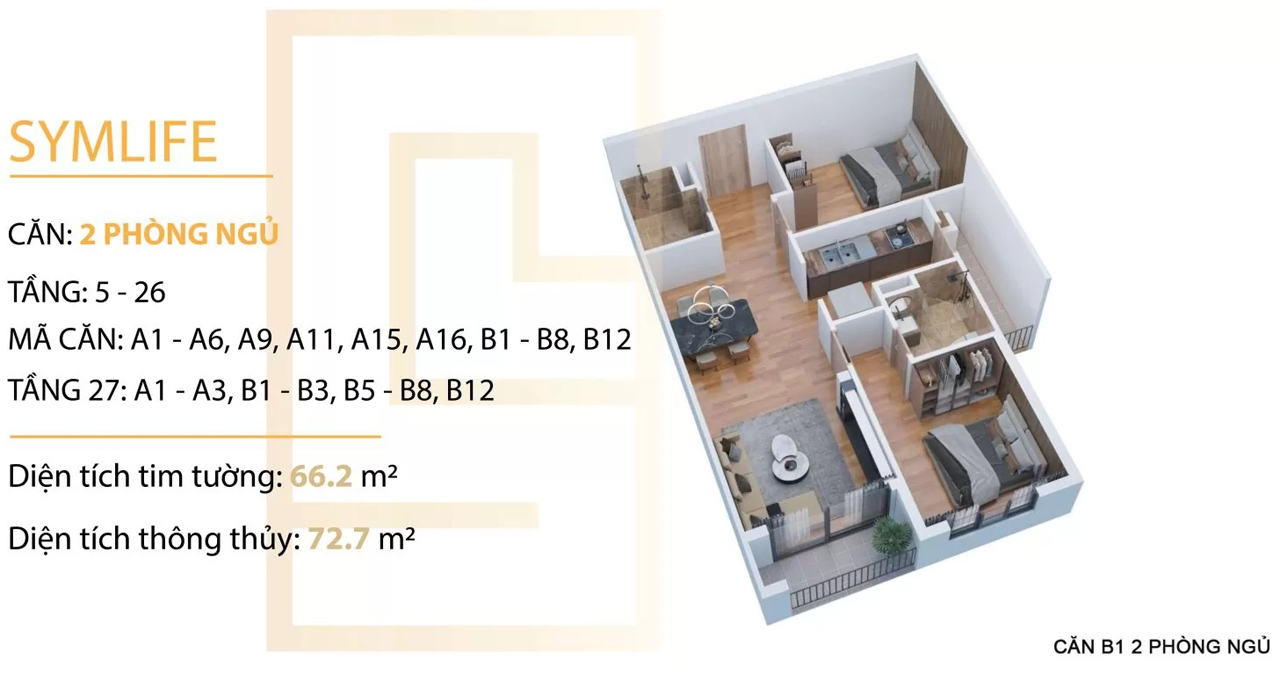 Mặt bằng căn hộ Symlife 2 phòng ngủ - B1