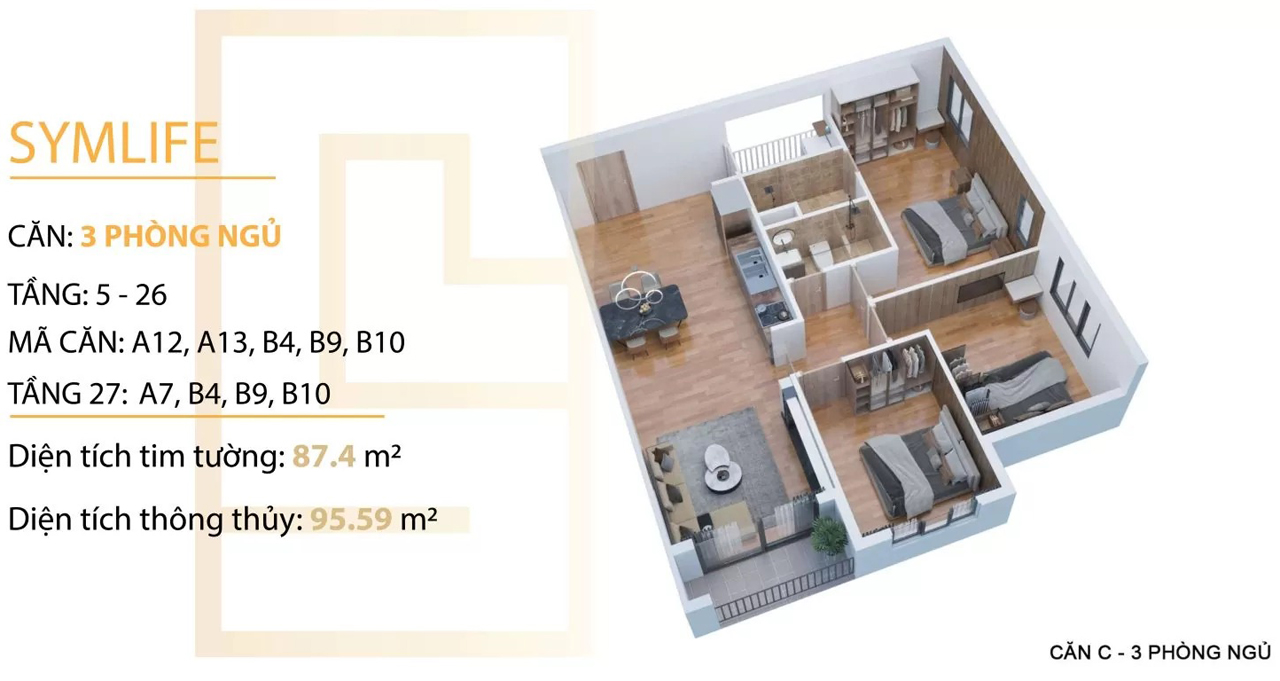 Mặt bằng căn hộ Symlife 3 phòng ngủ